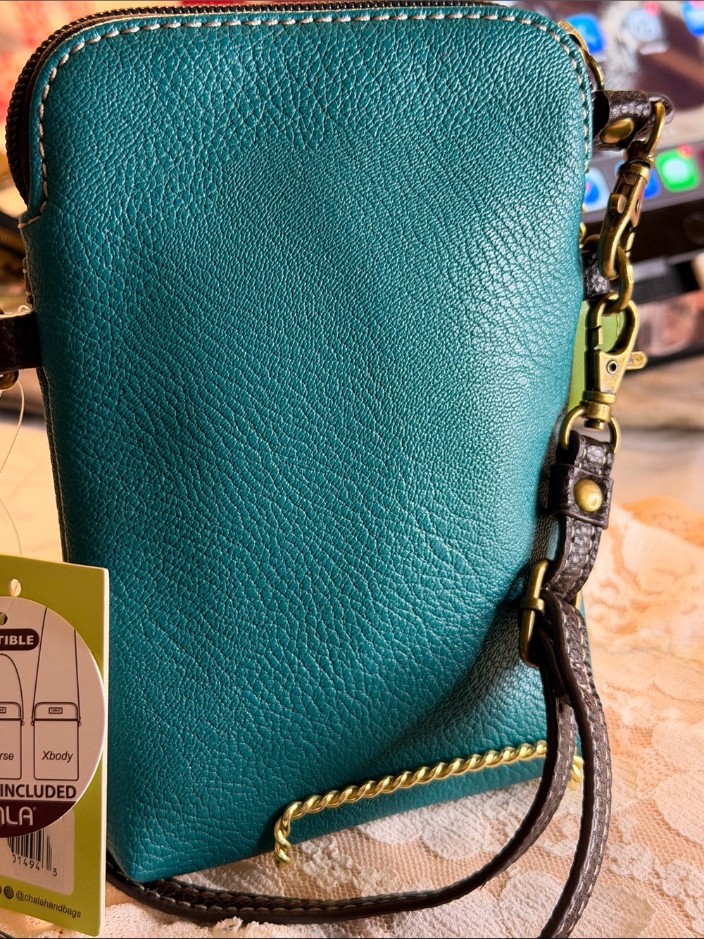 Chala Teal Dragonfly Crossbody Bag with Multicolor Applique - Picture 5 of 7